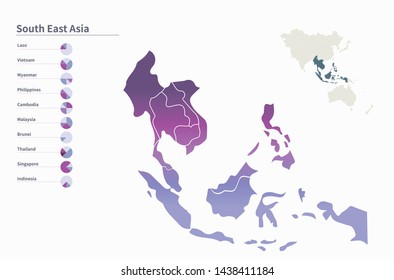 asia countries map. vector map of south east asia