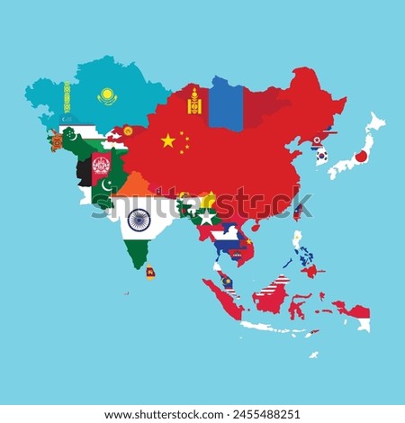 asia country map with flag vector