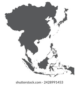 Asia country Map. Map of Asia in grey color. 