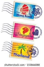 Asia country stamp icon set