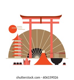 Asia design elements collection Welcome to Japan banner