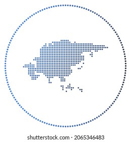 Asia digital badge. Dotted style map of Asia in a circle. Tech icon of the continent with gradiented dots. Appealing vector illustration.