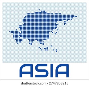 Asia dot map. Dotted shape of the continent. Asia boundary dots with title. Vector illustration.