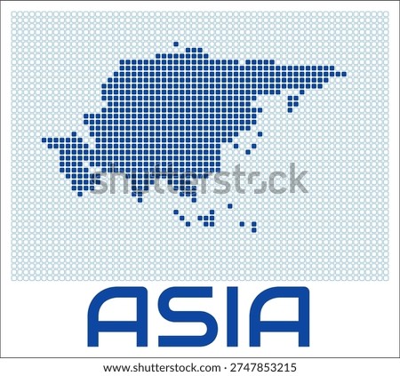Asia dot map. Dotted shape of the continent. Asia boundary dots with title. Vector illustration.