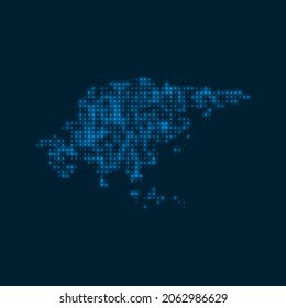 Asia dotted glowing map. Shape of the continent with blue bright bulbs. Vector illustration.