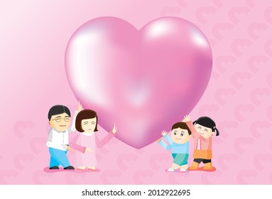 
Asia family with heart shows the love and care vector illustration graphic EPS 10