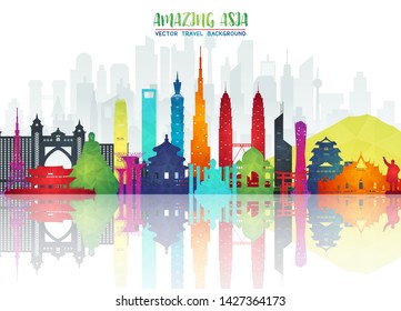 Asia famous Landmark paper art. Global Travel And Journey Infographic Bag. Vector Flat Design Template.vector/illustration.Can be used for your banner, business, education, website or any artwork.