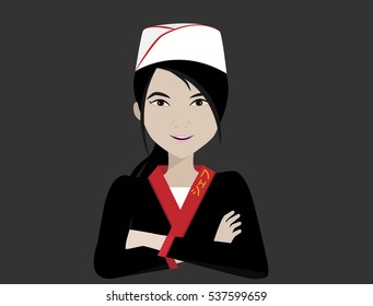 asia female chef with folded hands.vector illustrator