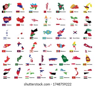 Asia Flag Map pack, Asian country illustration, vector isolated on white background