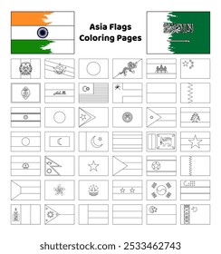 Asia flags coloring pages for kids