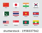 Asia Flags Official Proportions Flat Vector Set