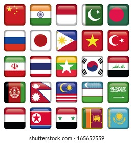 Asia Flags Square Icons