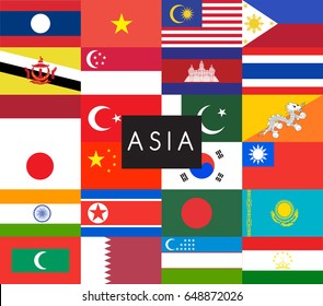 Asia : Flags of the world : Vector Illustration
