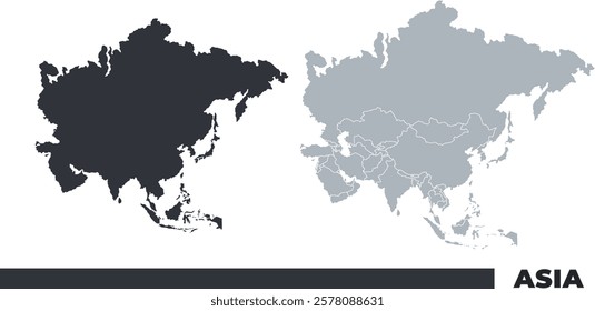 Asia flat and border outline vector maps