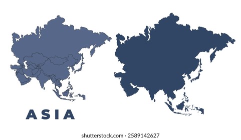 Asia flat and outline vector map set