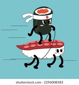 Asia Food funny sushi cartoon vector