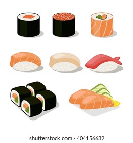 Asia food icon set with sushi rolls sashimi.Flat isolated vector illustration