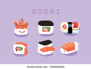 asia food sushi icon set