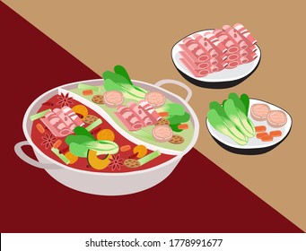 Asia food two flavors hot pot