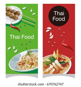 Asia food web banner, Thai food flat vector design