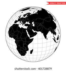 Asia globe hemisphere. World view from space icon.