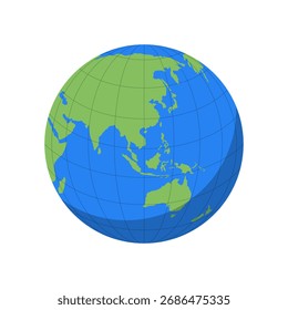 Flachsymbol auf der Karte Asia Globe. Asien-Globus-Symbol einzeln auf weißem Hintergrund. Vektorgrafik