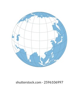 Asia globe map. World globe map isolated on white background. Asia globe icon. Vector illustration.