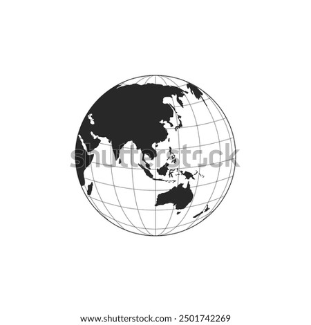 Asia globe map. World globe map isolated on white background. Earth globe icon. Vector illustration.