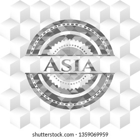 Asia grey badge with geometric cube white background