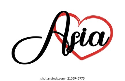 Asia With Heart Card . Lettering And Typographic Design