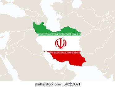Asia with highlighted Iran map. Vector Illustration.
