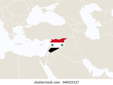 Asia with highlighted Syria map. Vector Illustration.
