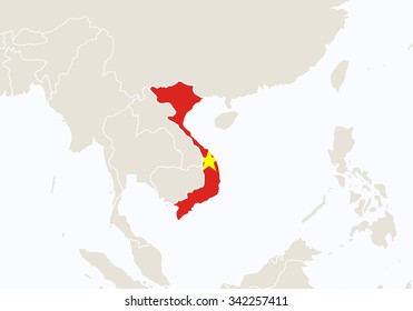 Asia with highlighted Vietnam map. Vector Illustration.
