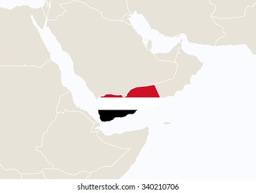 Asia with highlighted Yemen map. Vector Illustration.
