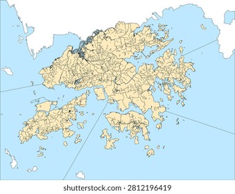 Asia Hong Kong Vector map with Hydrography Lines and Annotation