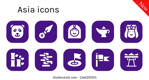  asia icon set. 10 filled asia icons. Simple modern icons about  - Panda bear, Kunai, Arab woman, Magic lamp, Armenian, Bamboo, Wing chun, Flag, Giant swing