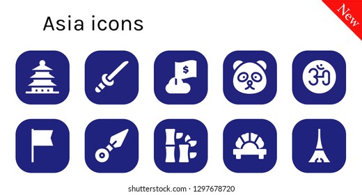  asia icon set. 10 filled asia icons. Simple modern icons about  - Pagoda, Katana, Flag, Panda bear, Om, Kunai, Bamboo, Dumpling, Tokyo
