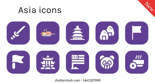 asia icon set. 10 filled asia icons.  Simple modern icons about  - Katana, pan, Pagoda, Onigiri, Flag, Panda bear, Bowl