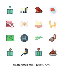 asia icon set. vector set about map, crocodile, panda bear and symmetry icons set.