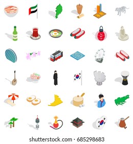 Asia icons set, isometric style