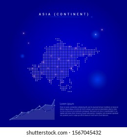 Asia illuminated map with glowing dots. Infographics elements. Dark blue space background. Vector illustration. Growing chart, lorem ipsum text.