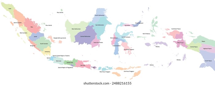 Asia Indonesia map of adm1 with English names for 38 Provinces