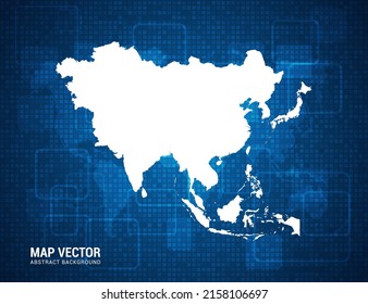 Asiatische Karte mit abstrakter, blauer Hintergrund-Technologie Pixel-Platine Textur.