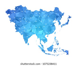 Asia Map - Abstract geometric rumpled triangular low poly style gradient graphic on white background , line dots polygonal design for your . Vector illustration eps 10.