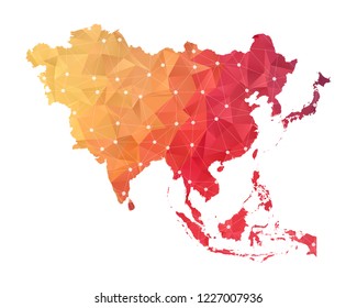 Asia Map - Abstract geometric rumpled triangular low poly style gradient graphic on white background , line dots polygonal design for your . Vector illustration eps 10.