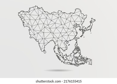 Asia Map - Abstract mash line and point scales on white background with World Map. Wire Frame 3D mesh polygonal network line, design sphere, dot and structure -  Vector illustration eps 10