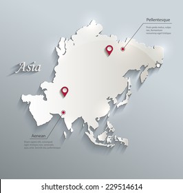 Asia Map Blue White Card Paper 3D Vector Infographics