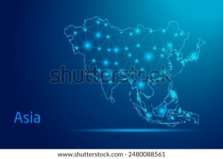Asia map - concept of communication technology, graphic of low poly.