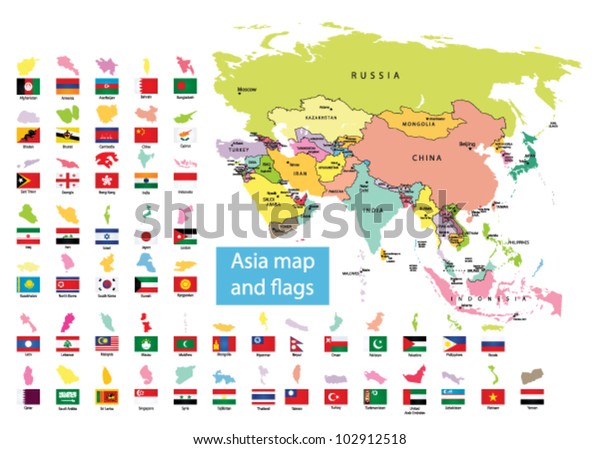 Asia Map Countries Flag Stock Vector (Royalty Free) 102912518