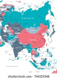 Mapa de Asia - Ilustración detallada de vectores